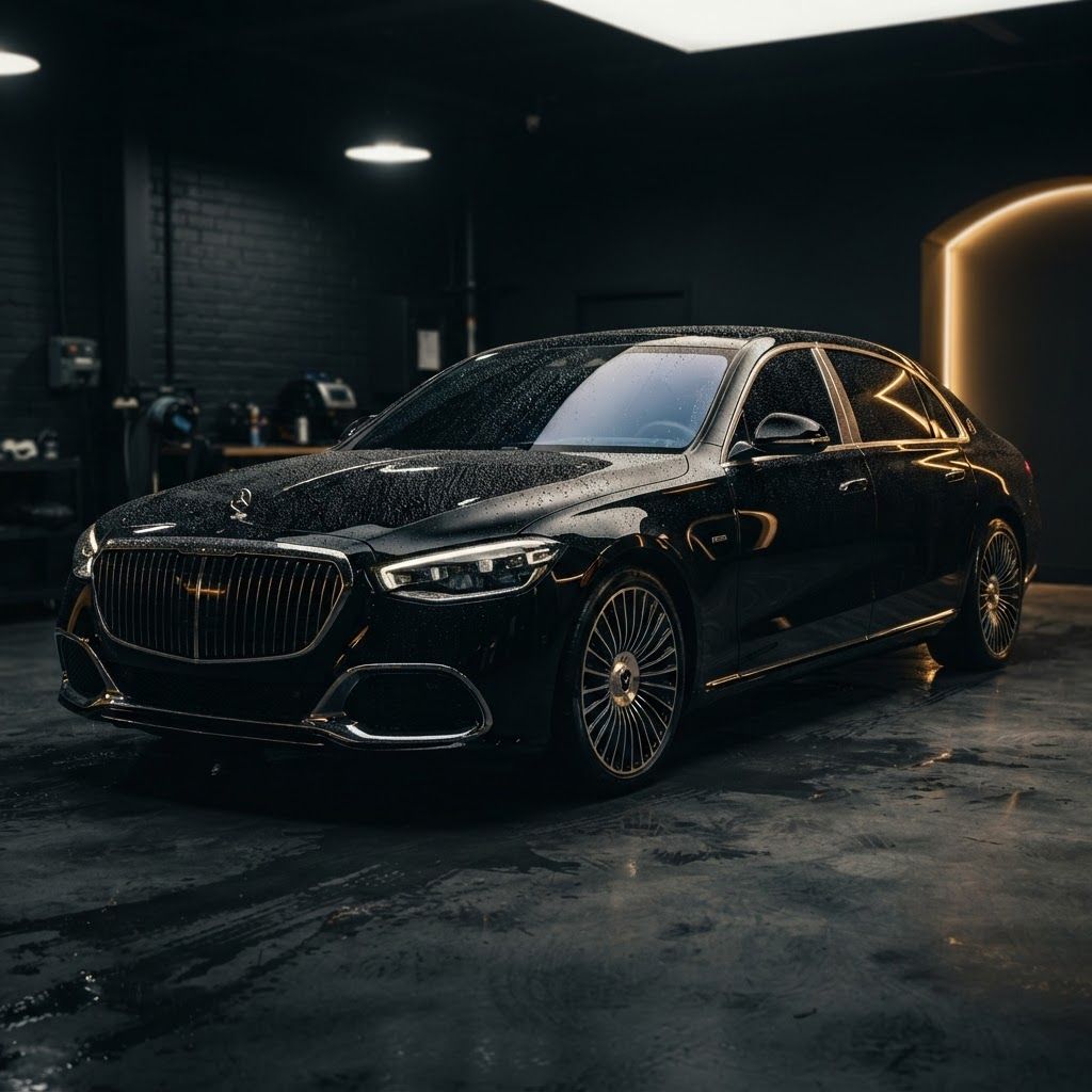 Glossy black luxury car with ceramic-coated paint at Porter's Detailing Grant Park IL
