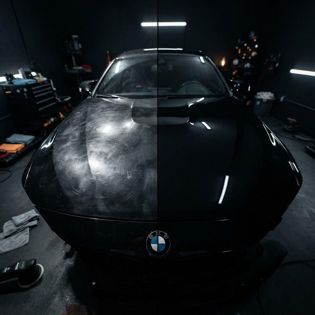 Paint correction before and after swirl removal in Grant Park IL